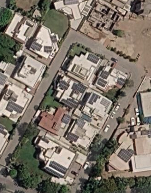 Satellite view of a small U-shaped residential street in Ahmedabad.